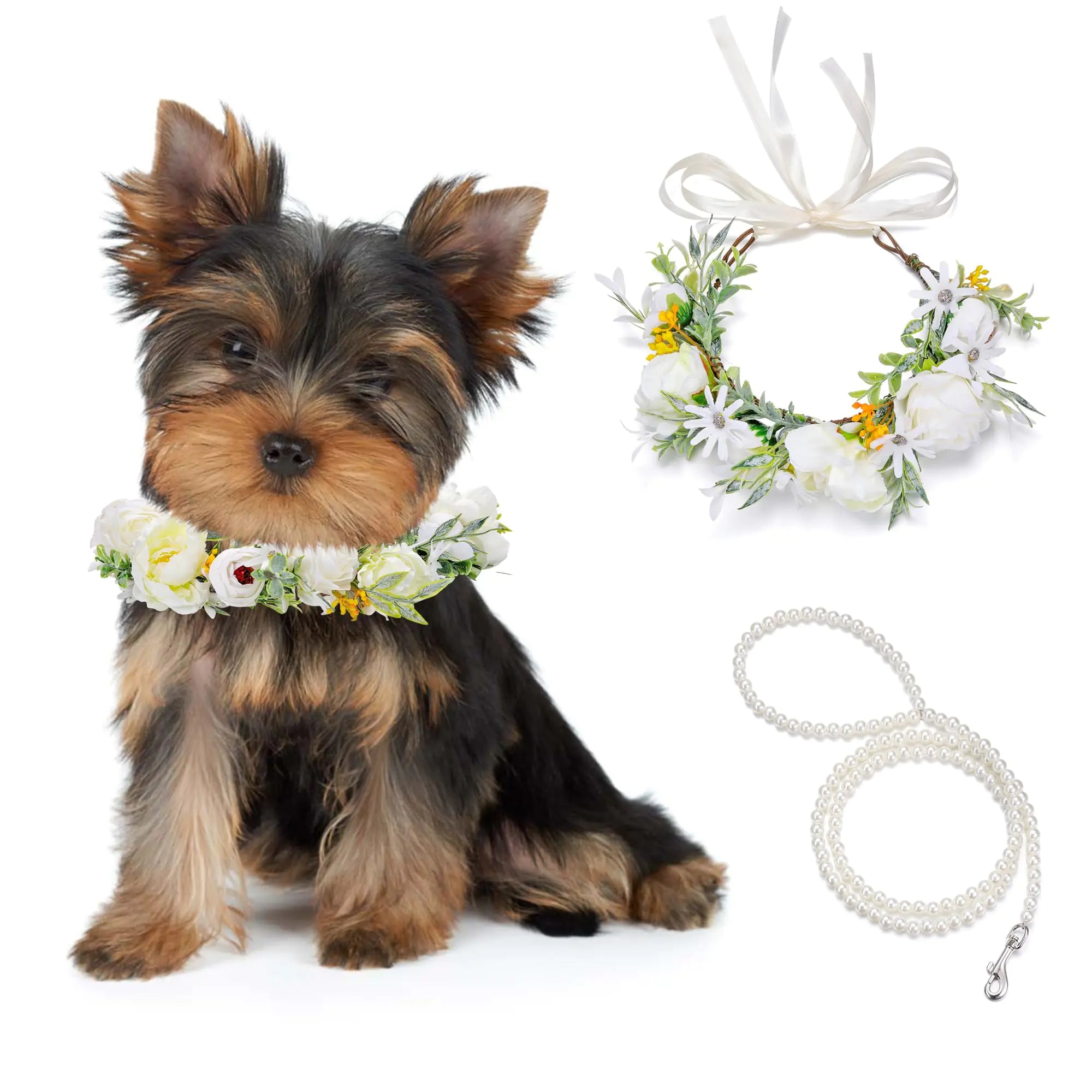 Bridal Blossom Dog Collar and Pearl Leash Set