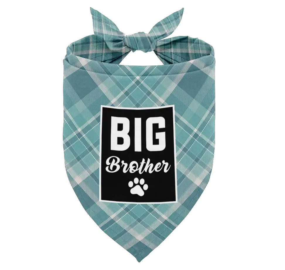 Dog Bandana Big Brother Dog Bandana Dog Scarf Plaid Printing Dog Scarf Accessories Dog Bandana Pet Scarf Pet Plaid Scarf Gender Reveal Accessories Dog Bandana Gift for Small Medium Large (A50)