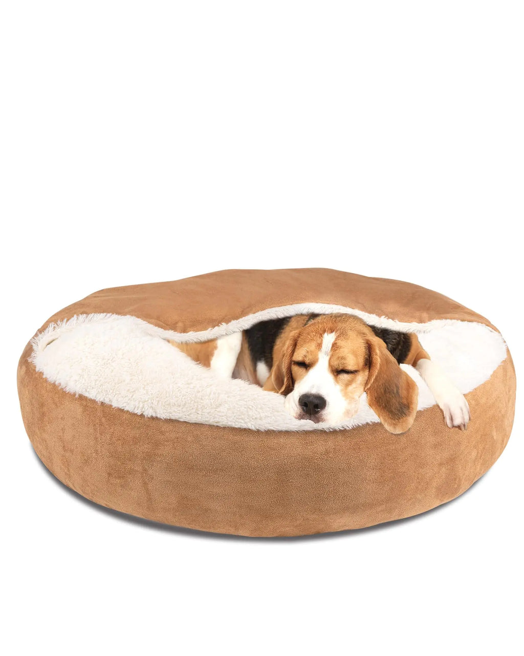 Cozy Cave Dog & Cat Bed - Round Plush Washable Pet Sleeper (Khaki 30")